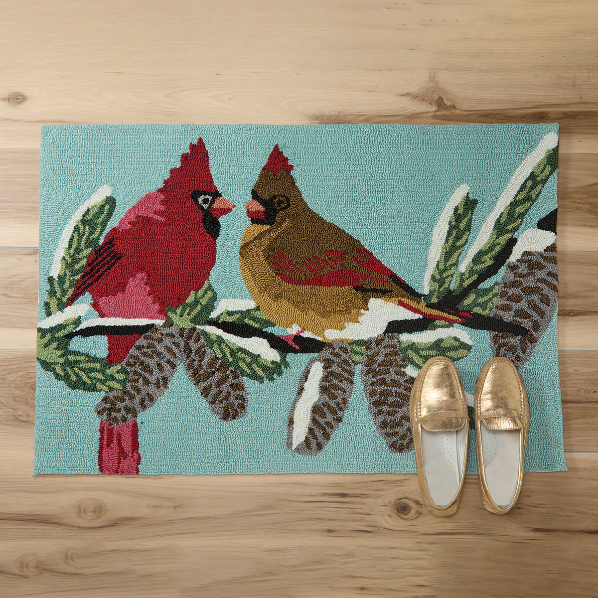 Cardinal Couple On A Snowy Pine Branch Accent Rug (Preorder)
