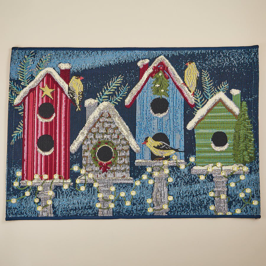 Holiday Birdhouses Decorative Loomed Mat