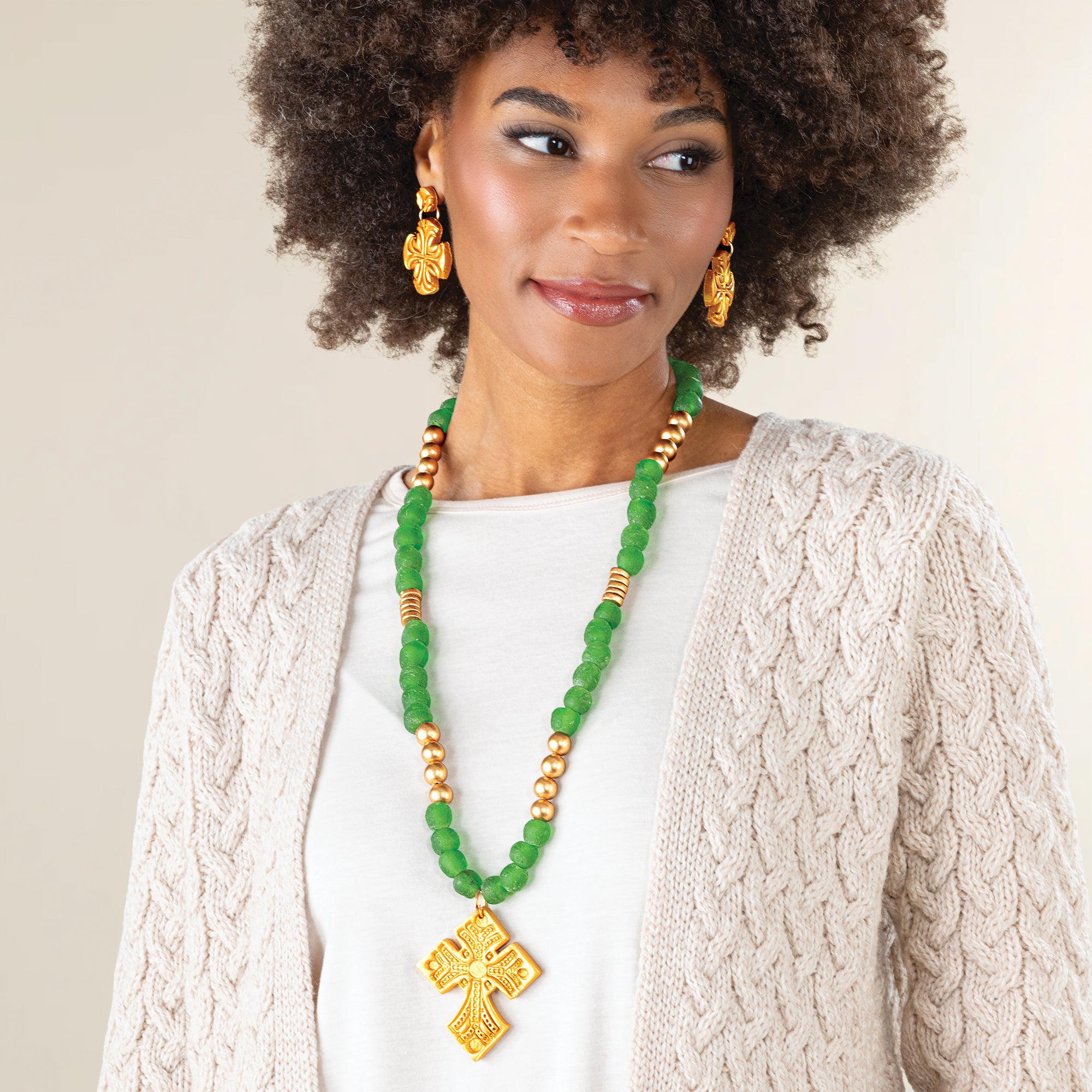 Glorious in Green Bold Cross Necklace