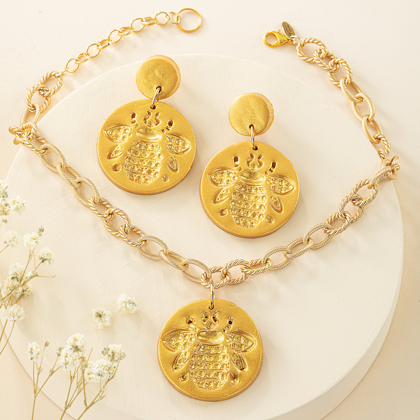 Hidden Truth Bee Medallion Necklace & Earrings Set