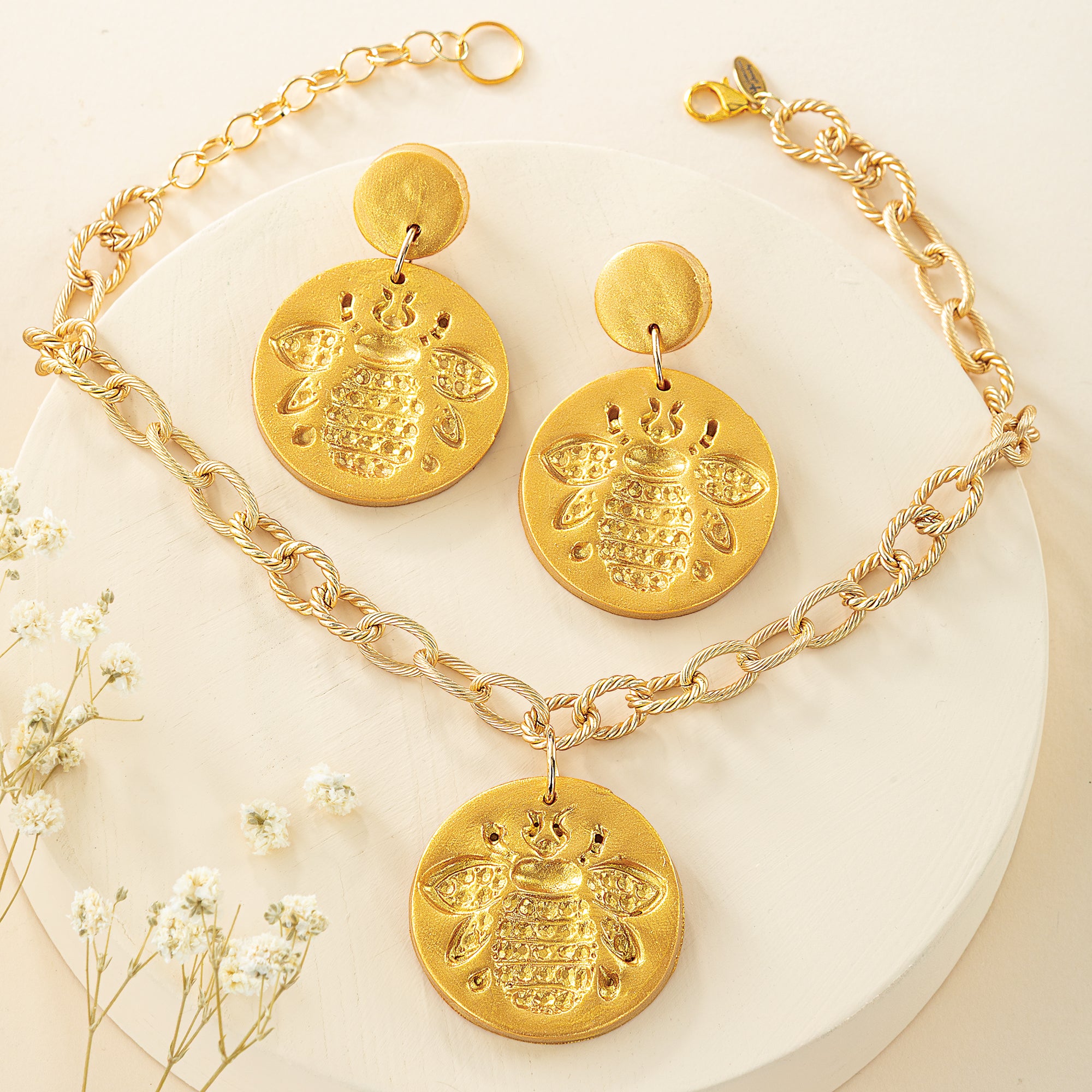 Hidden Truth Bee Medallion Necklace & Earrings Set