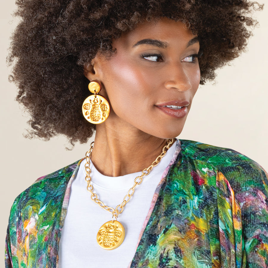 Hidden Truth Bee Medallion Necklace & Earrings Set