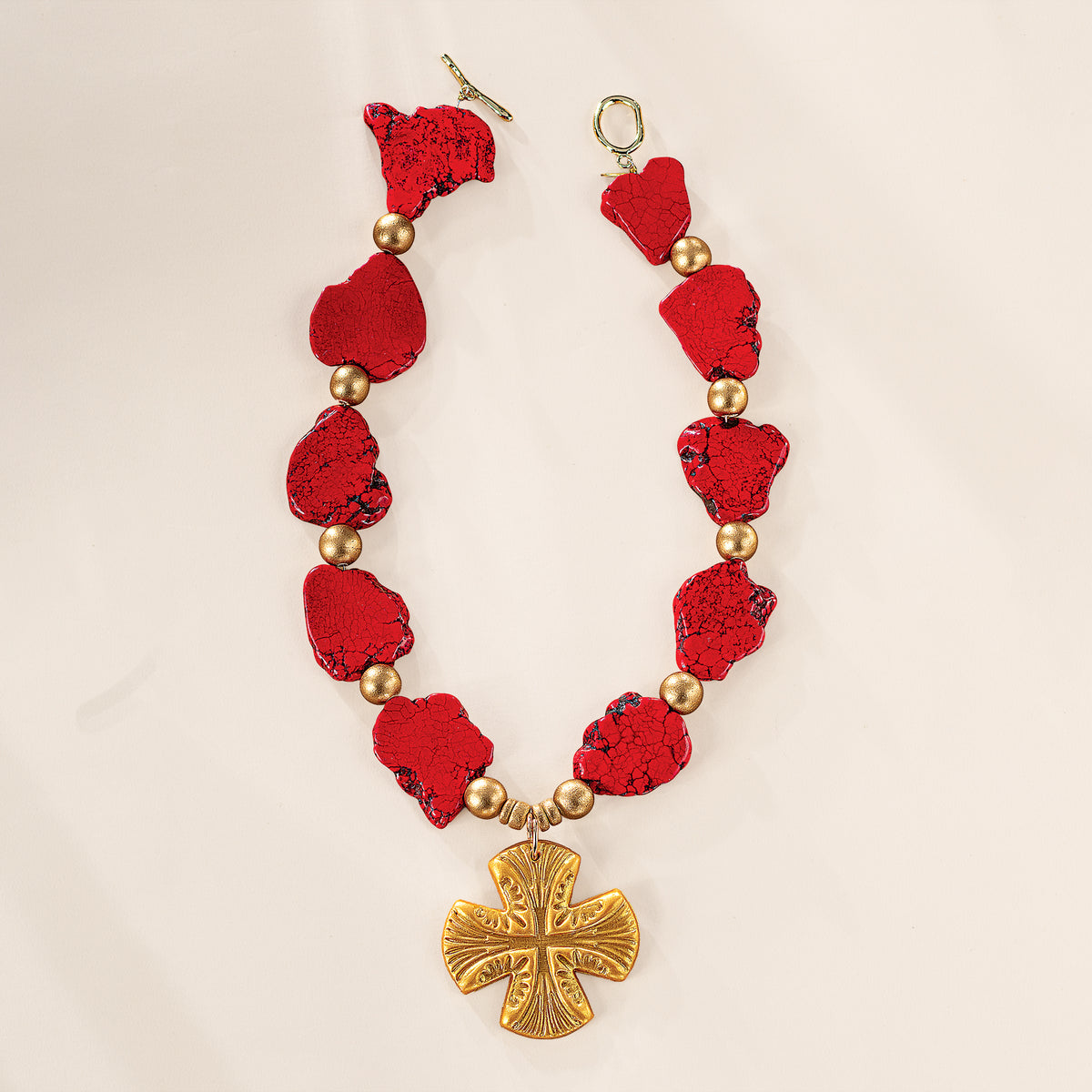 Hidden Truth Red Jade & Clay Cross Necklace (Preorder)