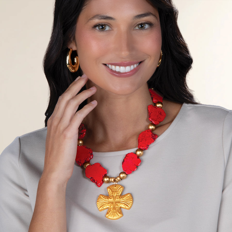 Hidden Truth Red Jade & Clay Cross Necklace (Preorder)