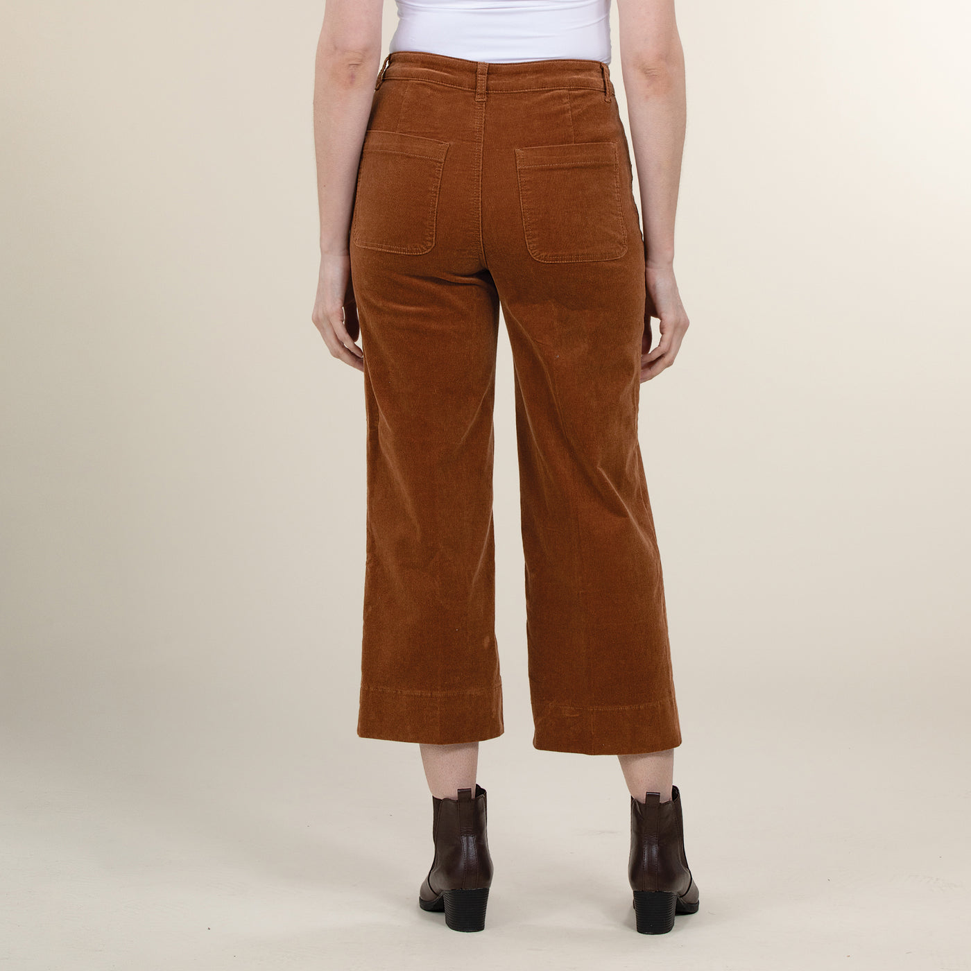 Cognac Corduroy Wide Leg Cropped Pants