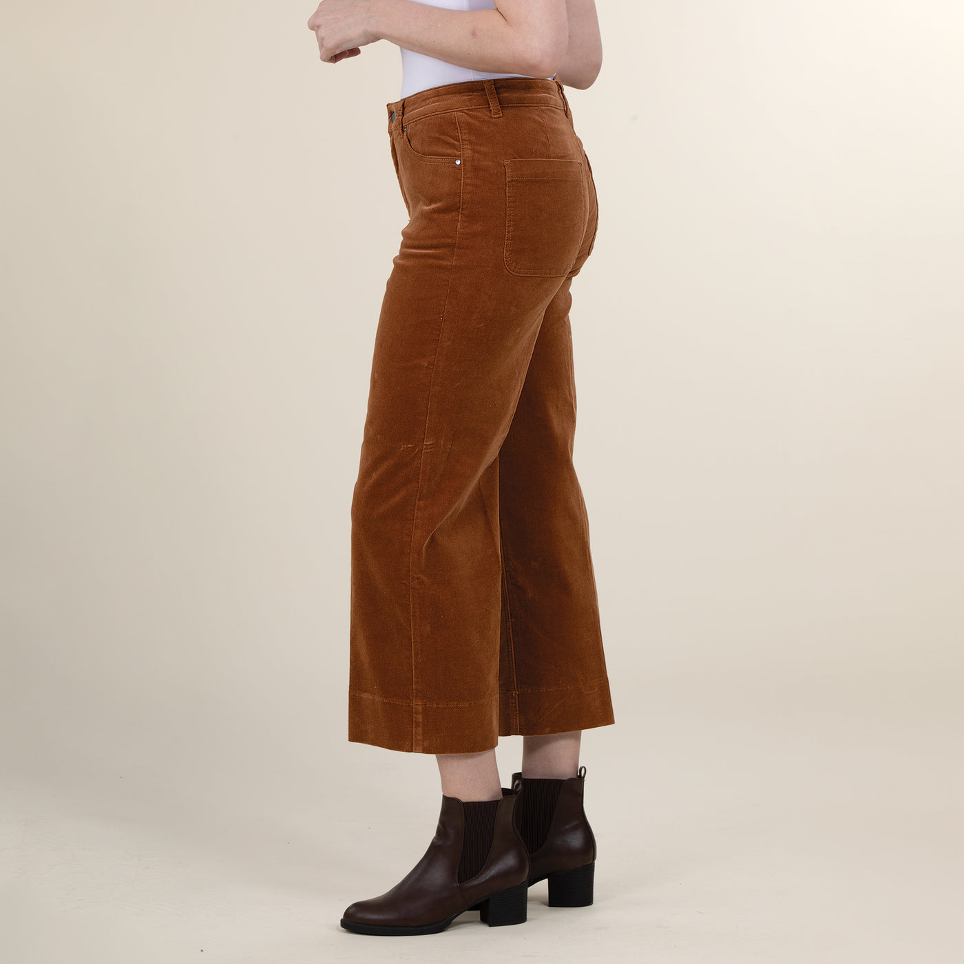 Cognac Corduroy Wide Leg Cropped Pants