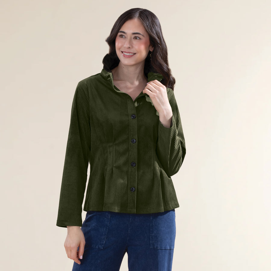 Pleats & Pintuck Olive Corduroy Jacket