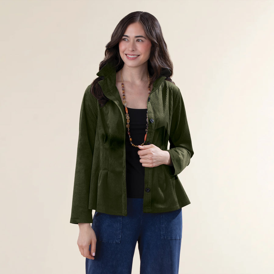 Pleats & Pintuck Olive Corduroy Jacket