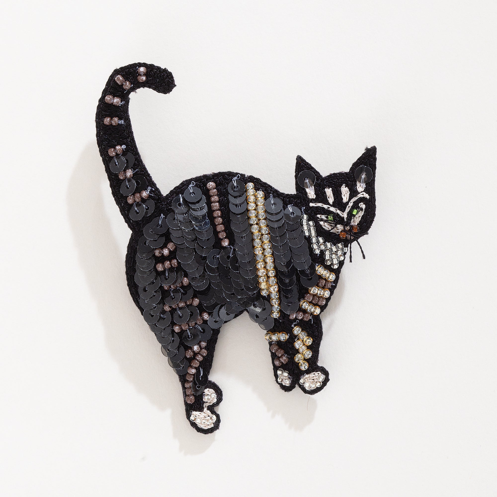 Fancy Feline Black Beaded Brooch (Preorder)