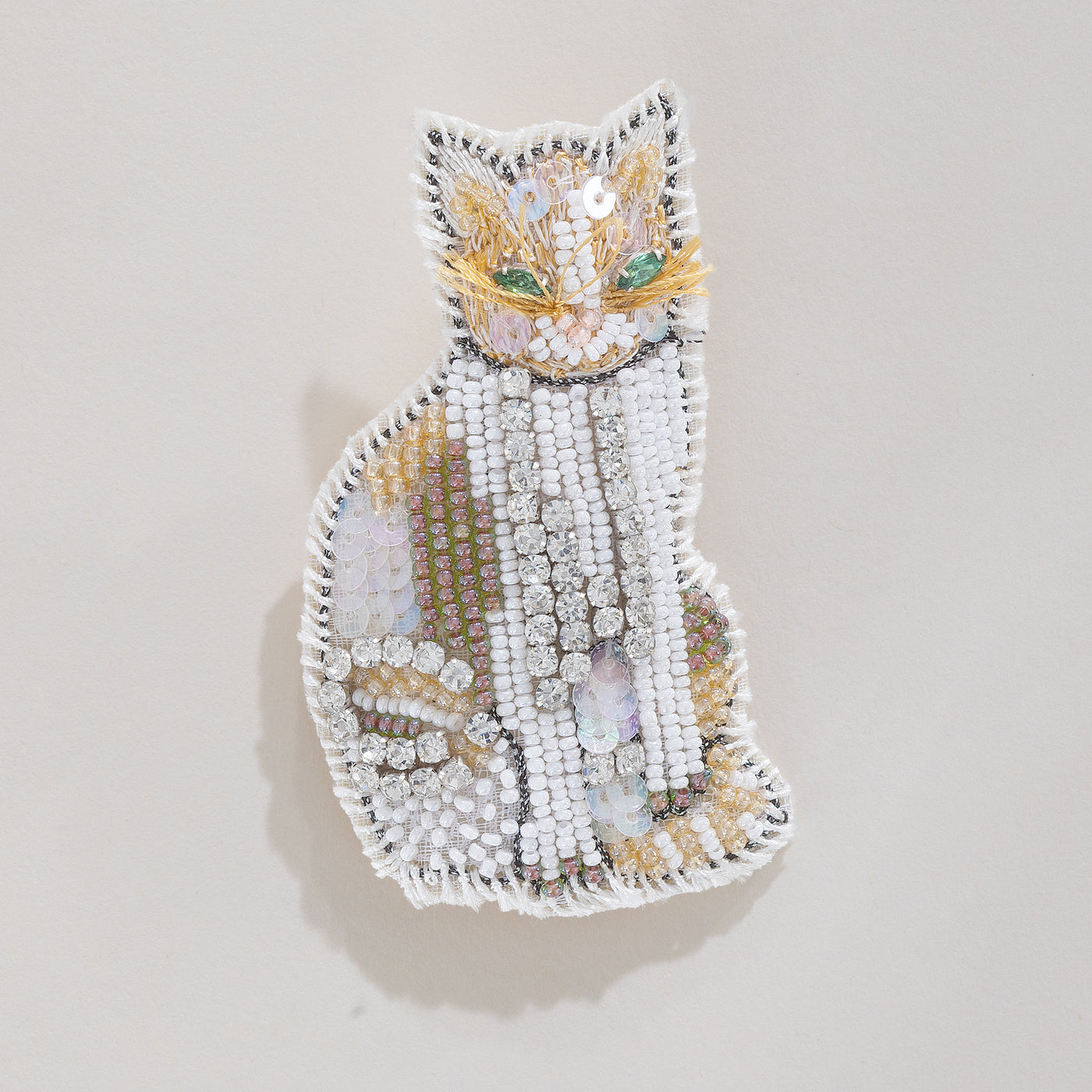 Fancy Feline Ivory Beaded Brooch (Preorder)