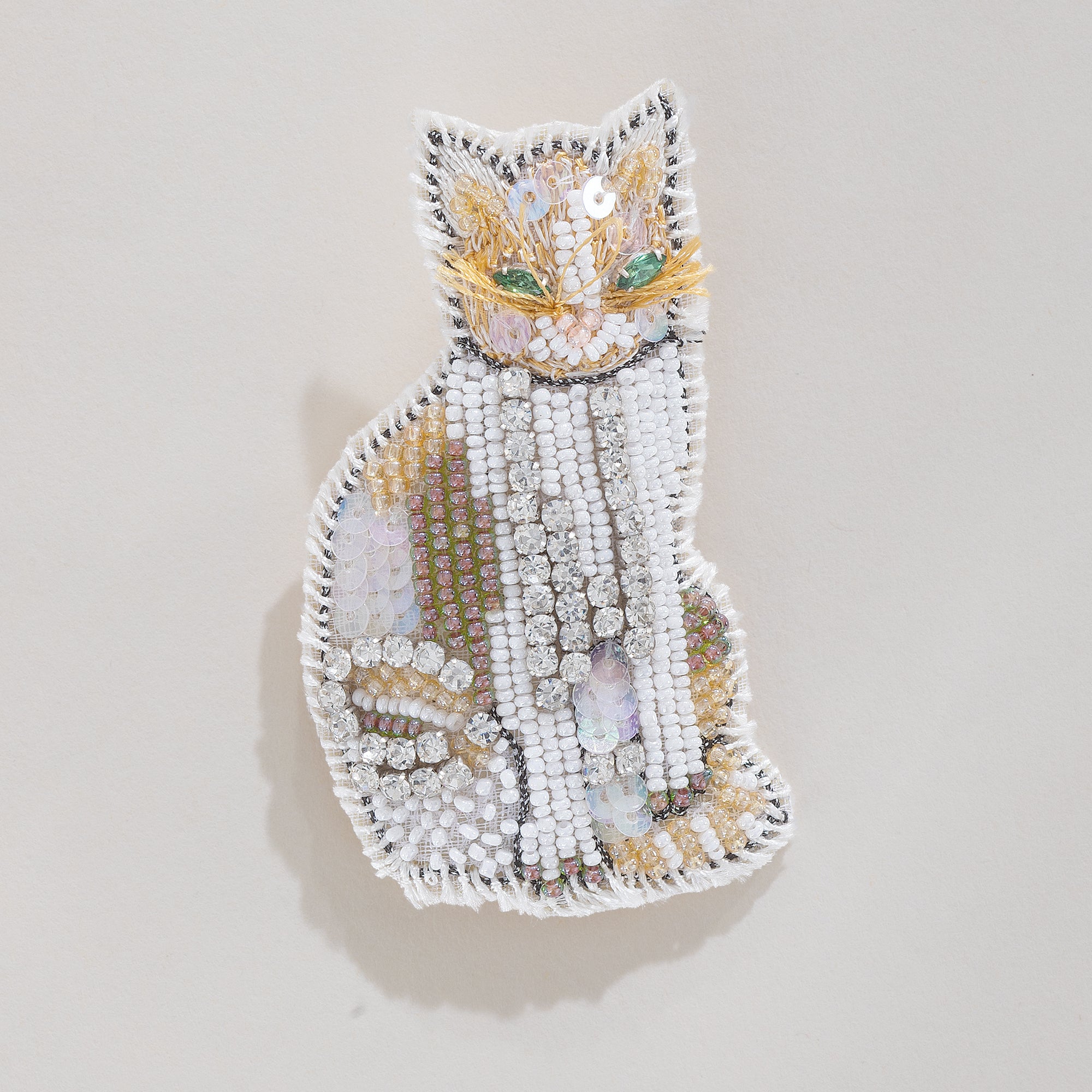 Fancy Feline Ivory Beaded Brooch (Preorder)