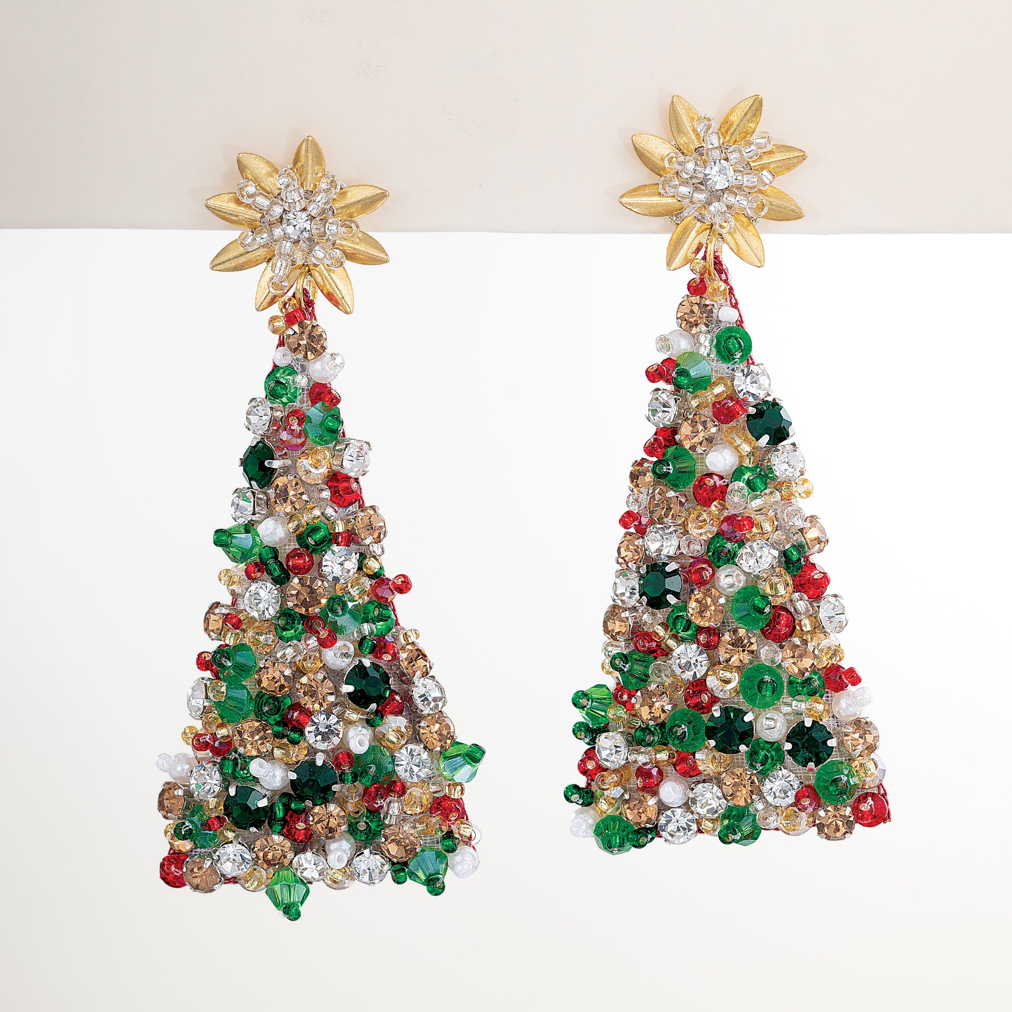 Hand-Beaded Christmas Tree Earrings (Preorder)