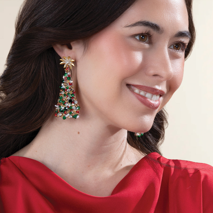 Hand-Beaded Christmas Tree Earrings (Preorder)
