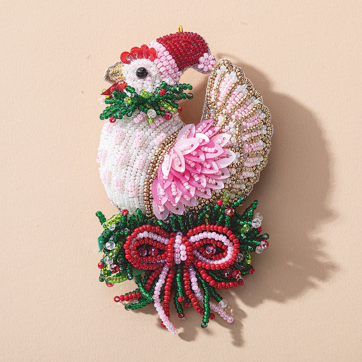 Holiday Hen Beaded Brooch