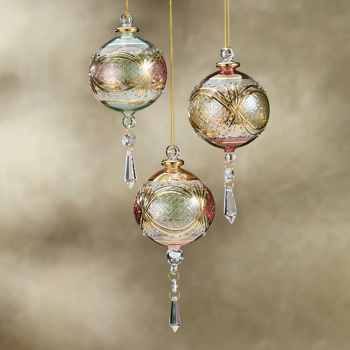 Egyptian Glass Hand-Blown Ornaments, Set of 3 (Preorder)