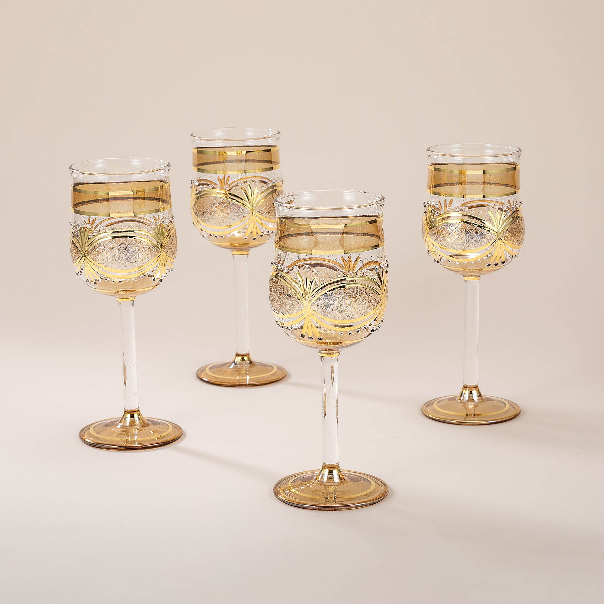 Egyptian Hand-Blown Glass Wine Goblets Set of 4