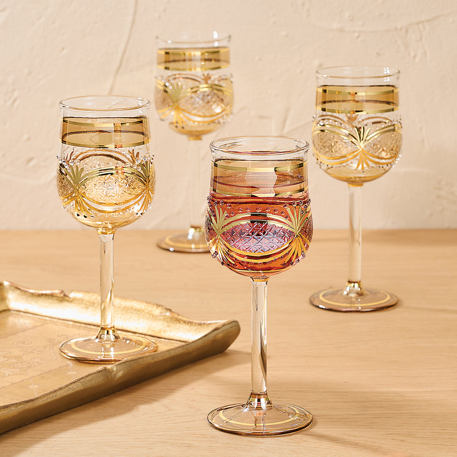 Egyptian Hand-Blown Glass Wine Goblets Set of 4