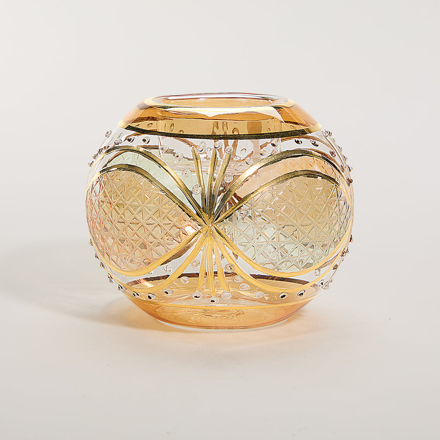 Large Egyptian Hand-Blown Amber Glass Tealight Holder (Preorder)