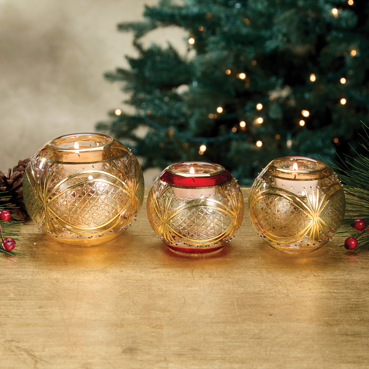 Large Egyptian Hand-Blown Amber Glass Tealight Holder (Preorder)
