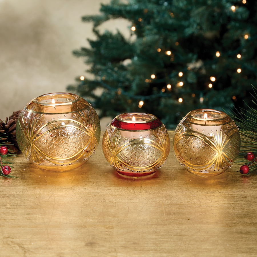 Large Egyptian Hand-Blown Amber Glass Tealight Holder (Preorder)