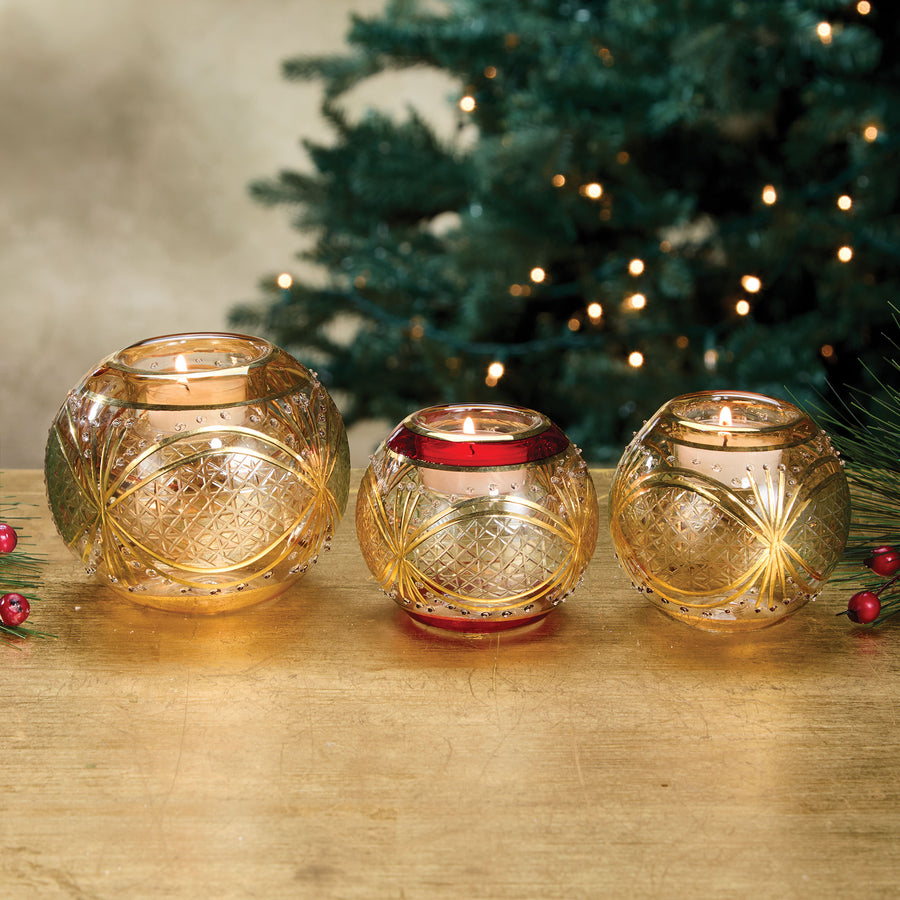 Egyptian Hand-Blown Amber Glass Tealight Holder (Preorder)