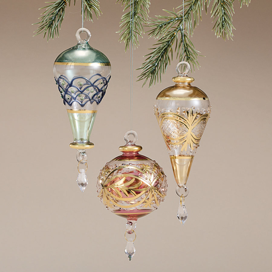 Egyptian Hand-Blown Glass Ornaments Set of 3