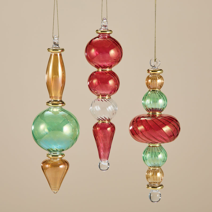Egyptian Hand-Blown Fluted Glass Ornaments Set of 3