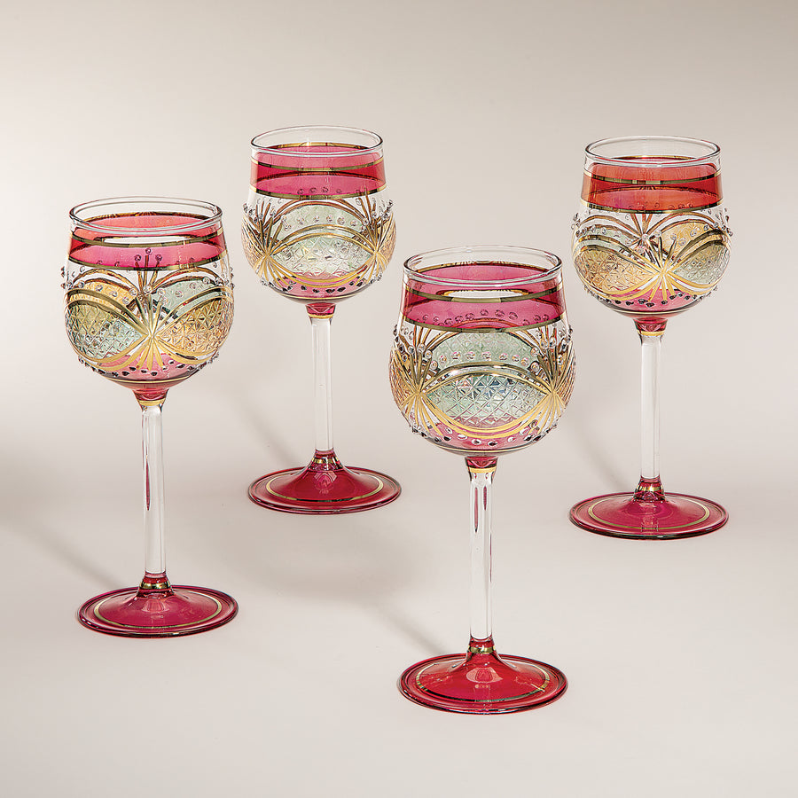 Egyptian Hand-Blown Red & Gold Wine Glasses (Preorder)