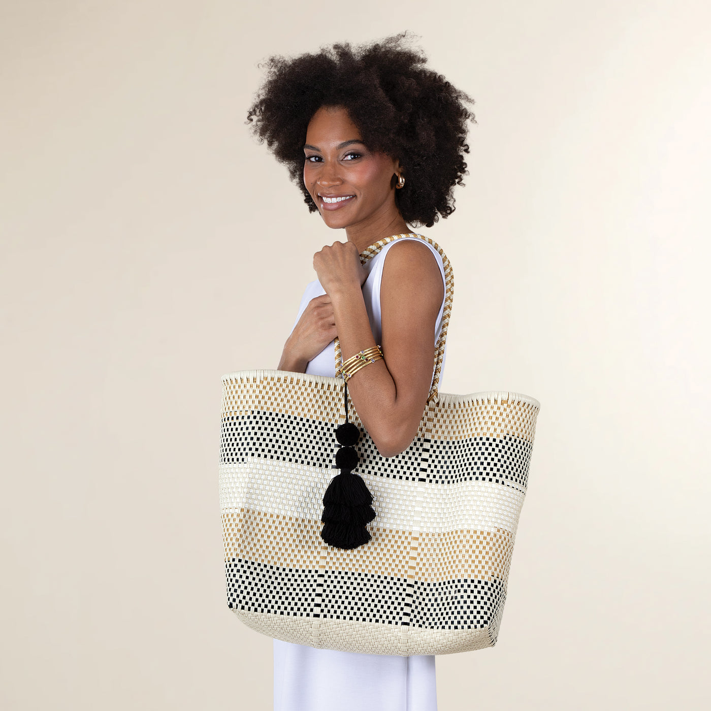 Grande Coffee & Cream Tasseled Tote (Preorder)