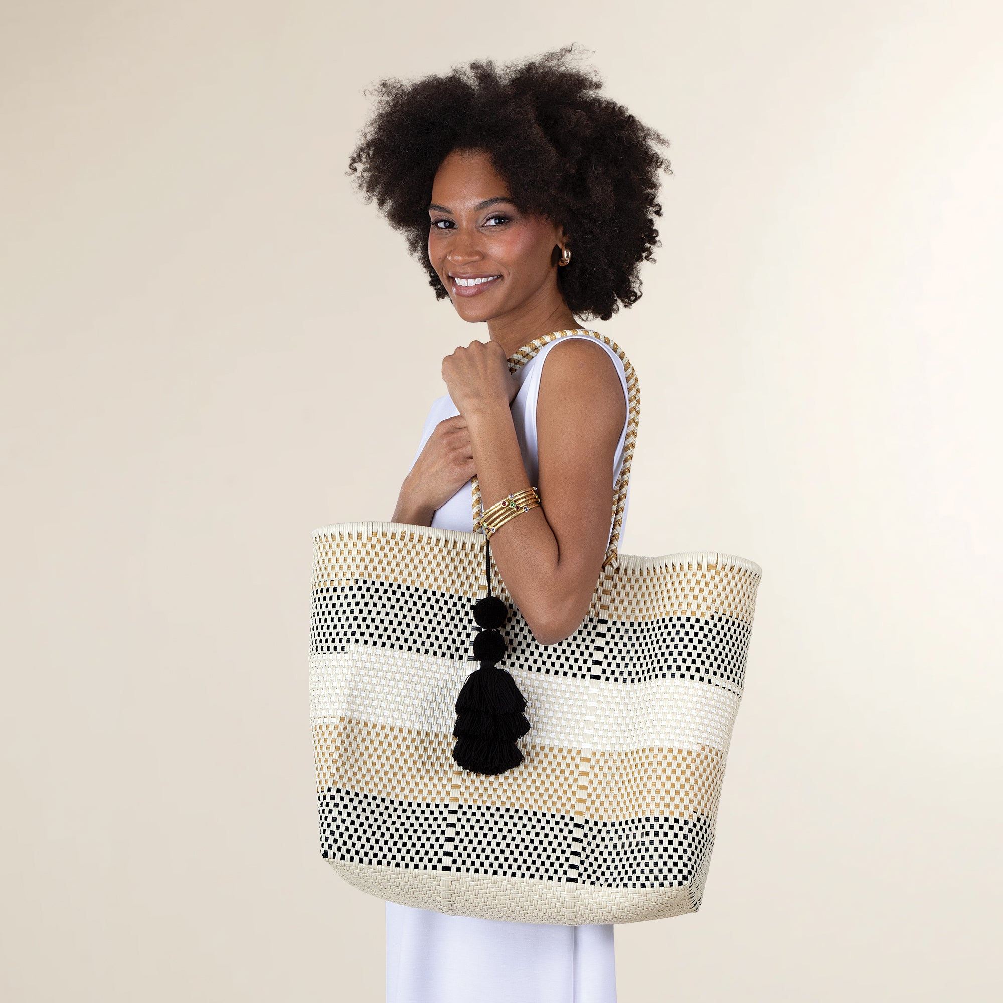 Grande Coffee & Cream Tasseled Tote (Preorder)