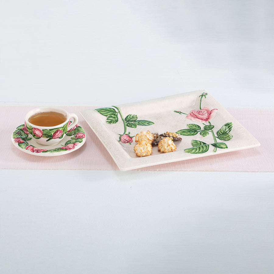 Italian Ceramic Blooming Roses Teacup & Saucer