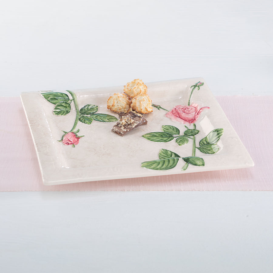 Italian Ceramic Blooming Roses Serving Plate