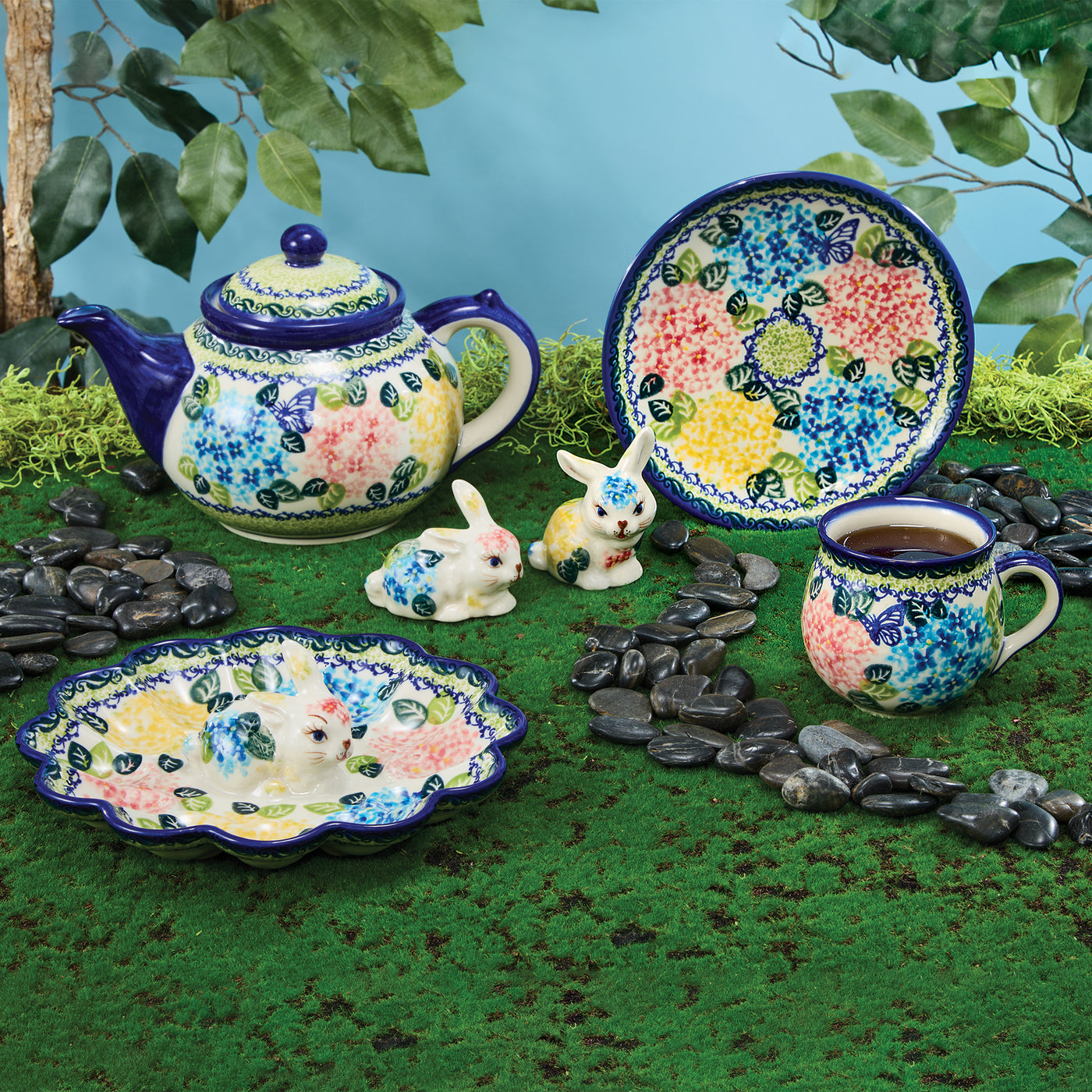 Polish Pottery Hydrangea Haven Bubble Mug, 11oz.