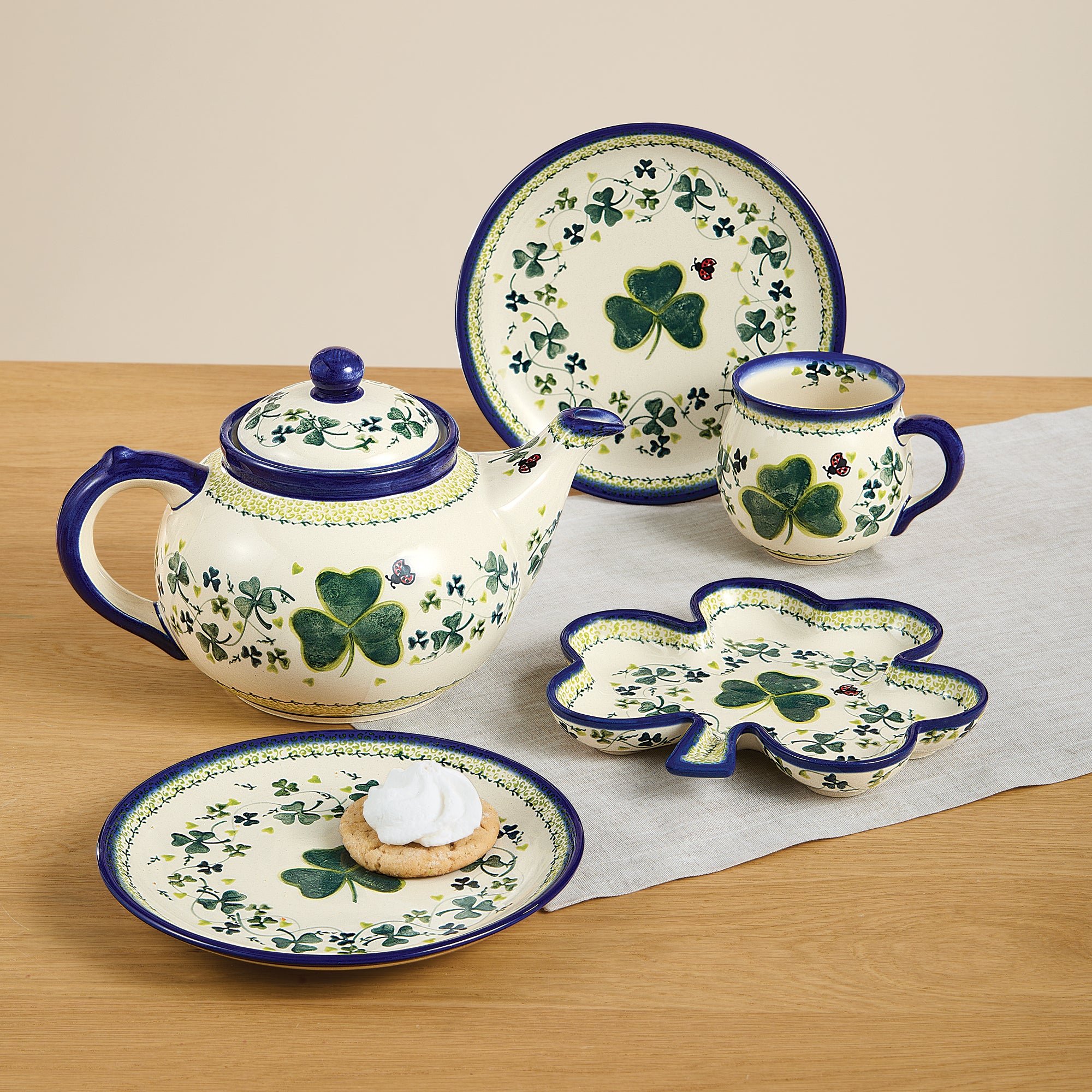 Polish Pottery Lucky Ladybug Clover Dish