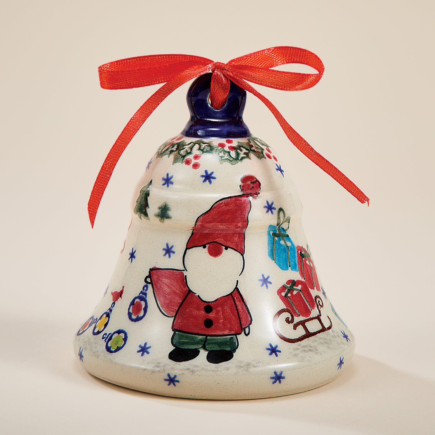 Polish Pottery Holly Jolly Bell Ornament