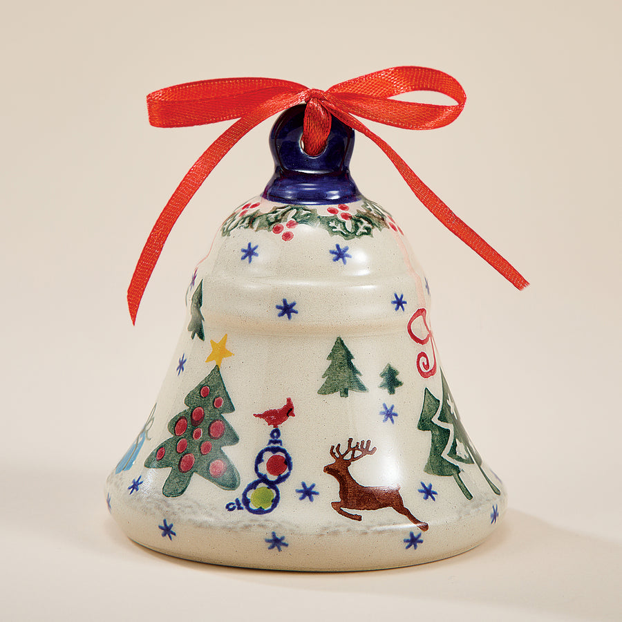 Polish Pottery Holly Jolly Bell Ornament
