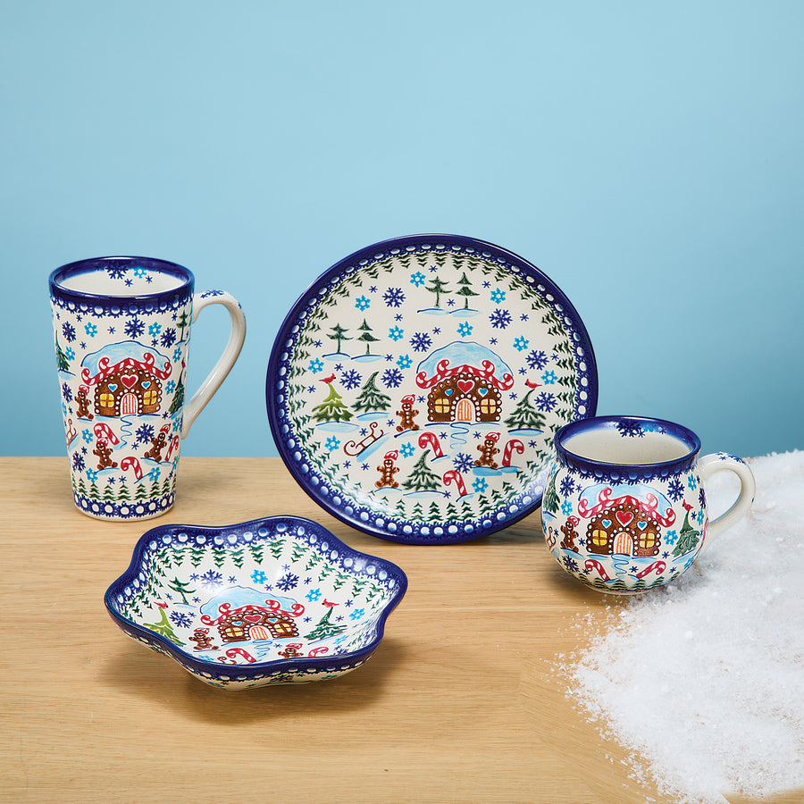 Polish Pottery Gingerbread Village Tall Mug, 18oz.