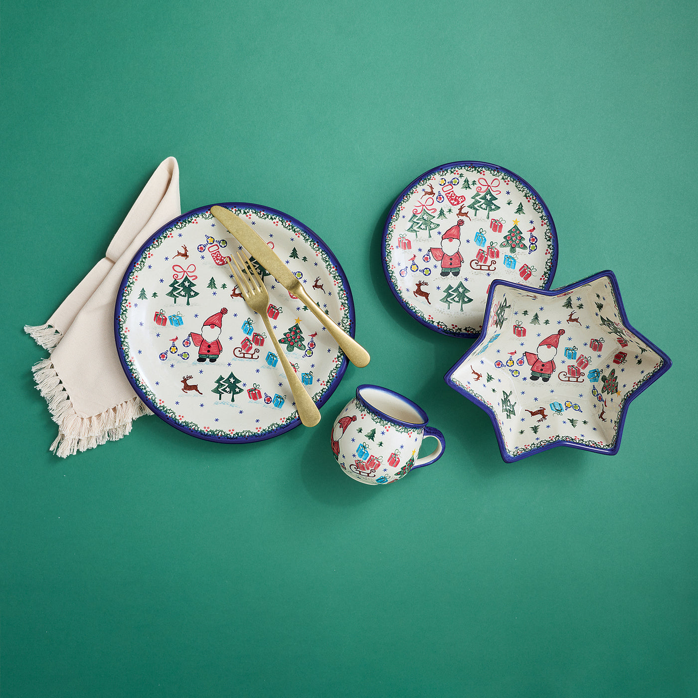 Polish Pottery Holly Jolly Mug & Plate Set