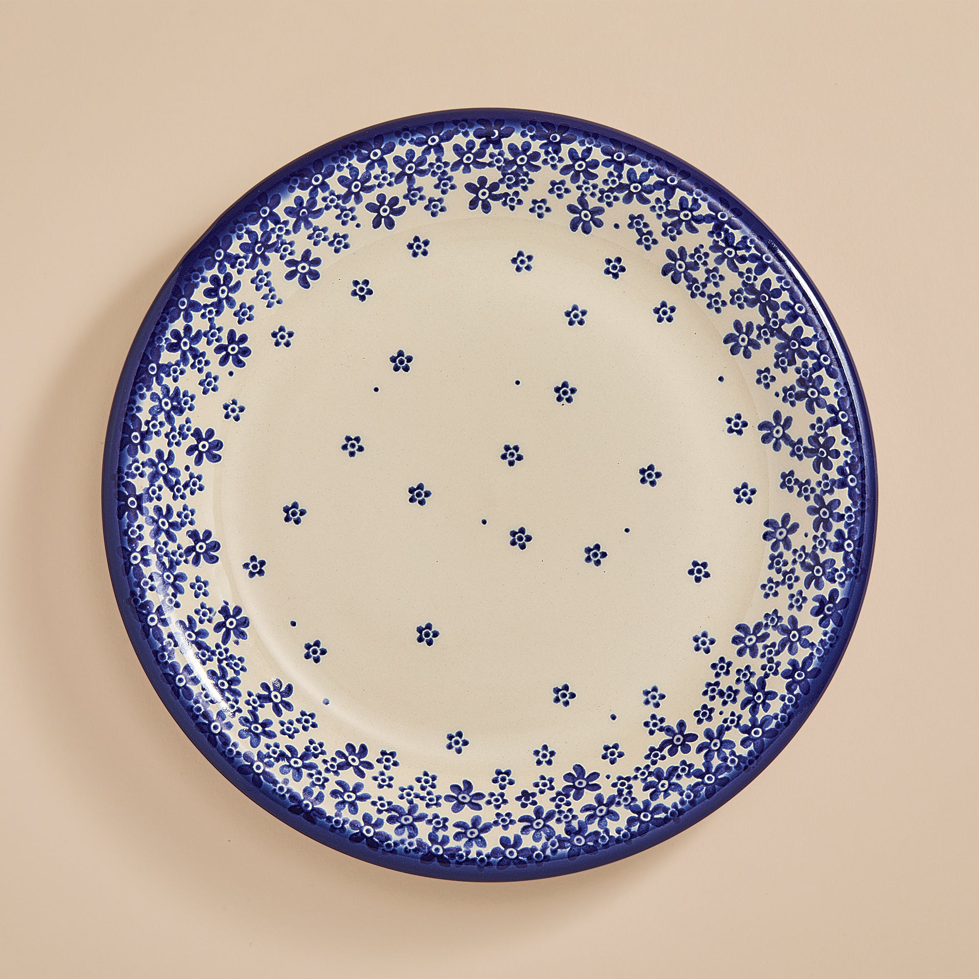 Polish Pottery Ditsy Blue Floral Dinner Plate
