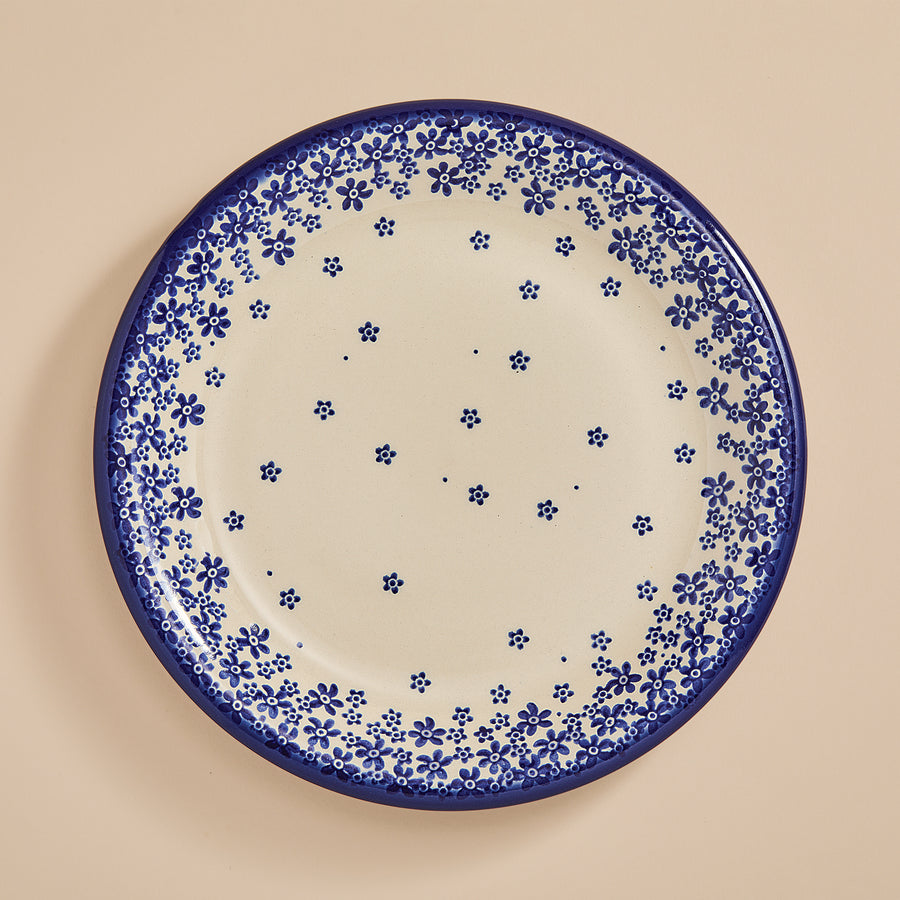 Polish Pottery Ditsy Blue Floral Dinner Plate