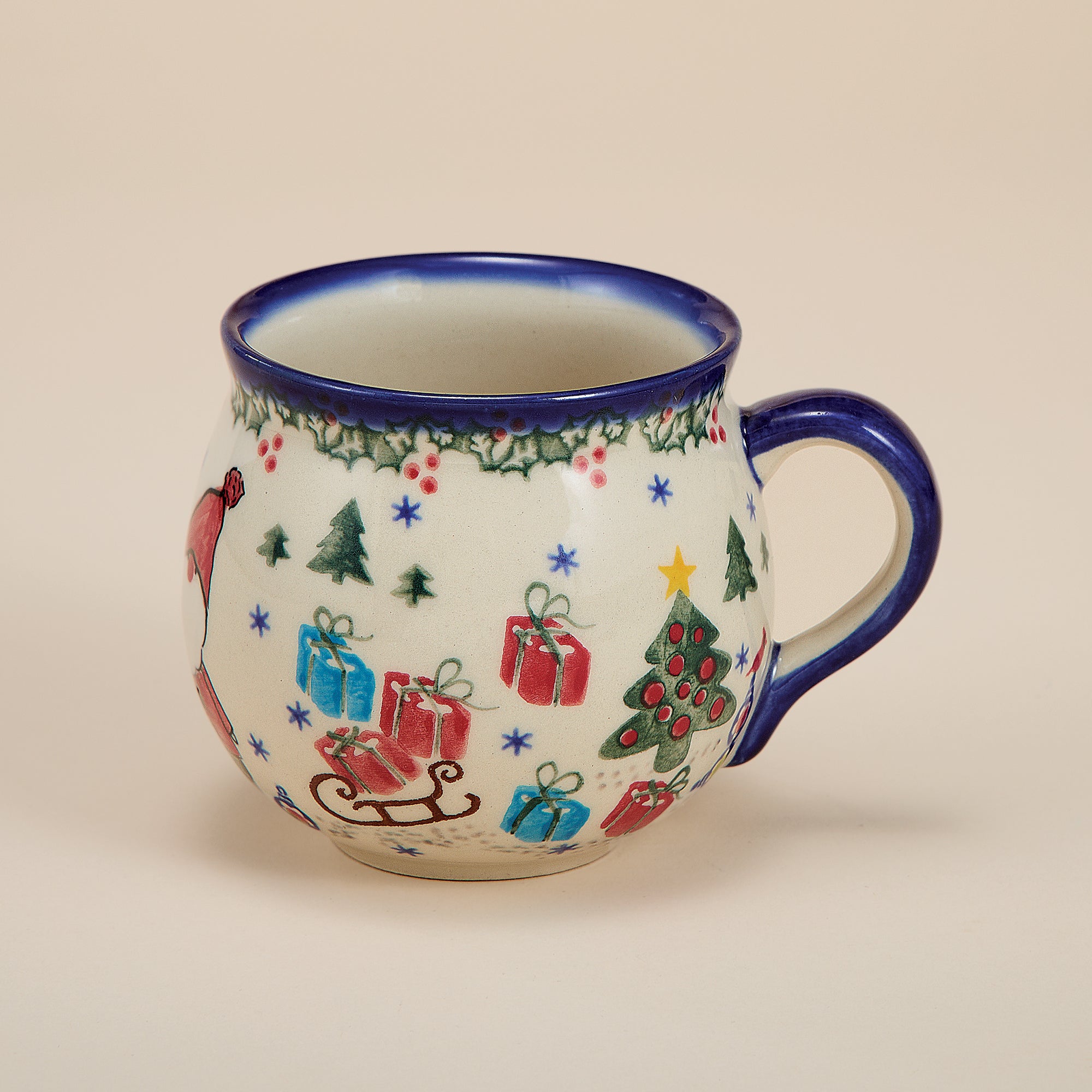 Polish Pottery Holly Jolly Bubble Mug, 11oz.