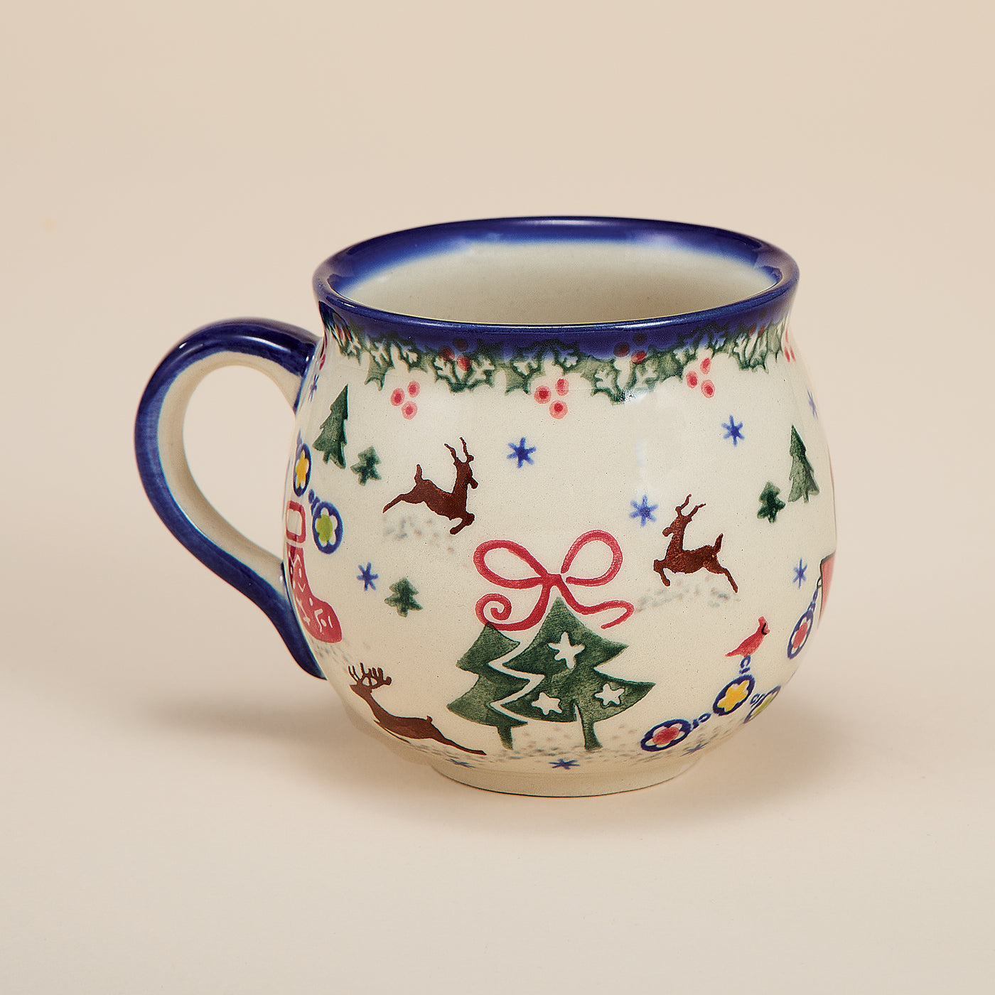 Polish Pottery Holly Jolly Bubble Mug, 11oz.