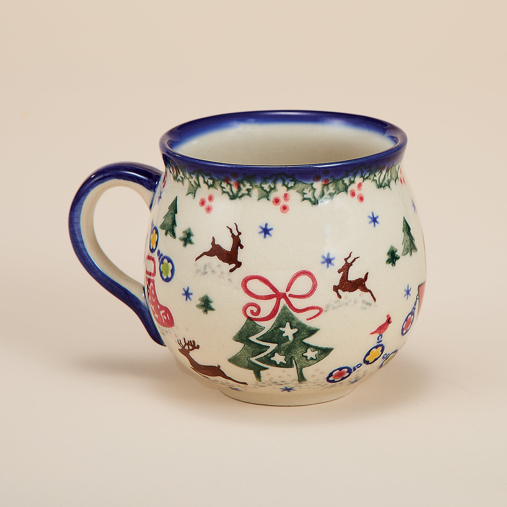 Polish Pottery Holly Jolly Bubble Mug, 11oz.
