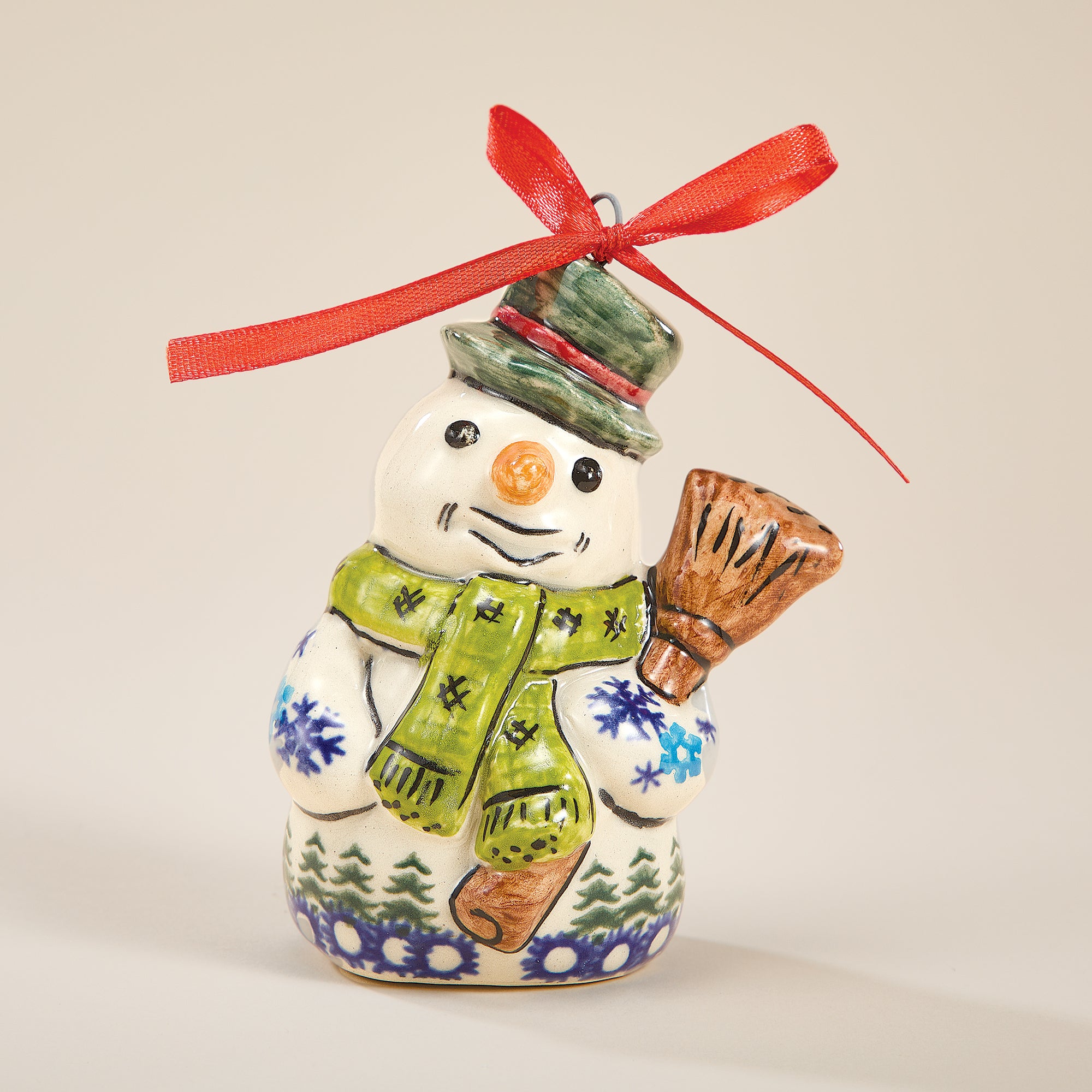 Polish Pottery Gingerbread Village Snowman Ornament