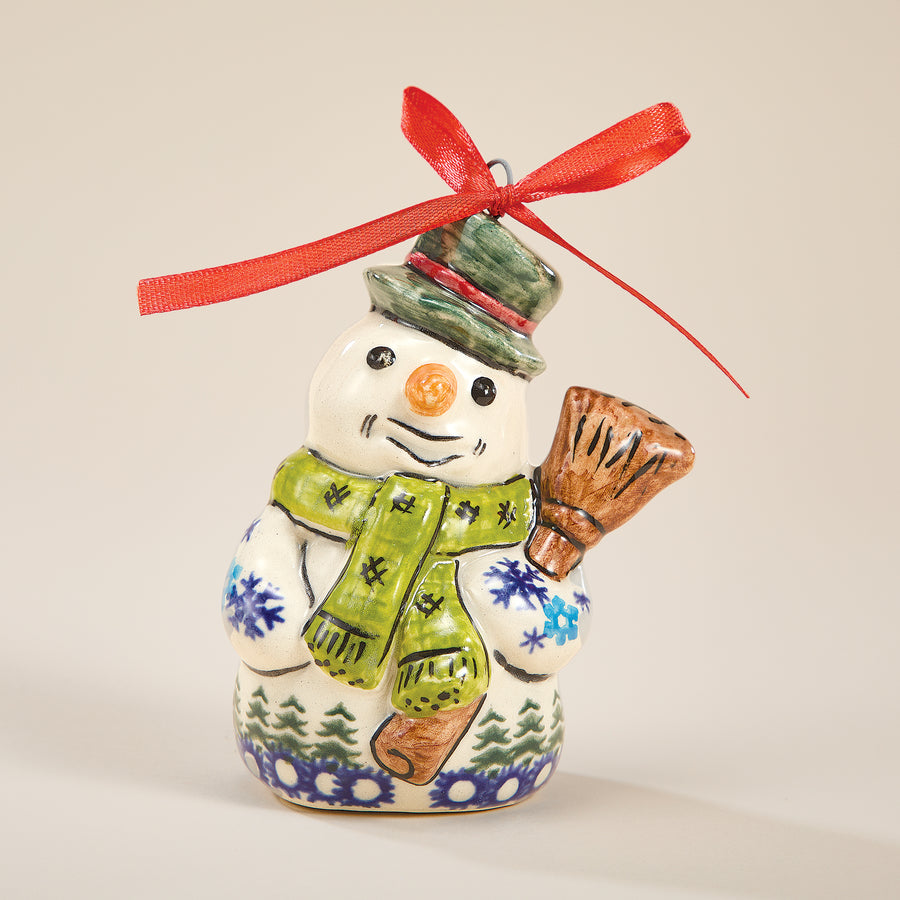 Polish Pottery Gingerbread Village Snowman Ornament