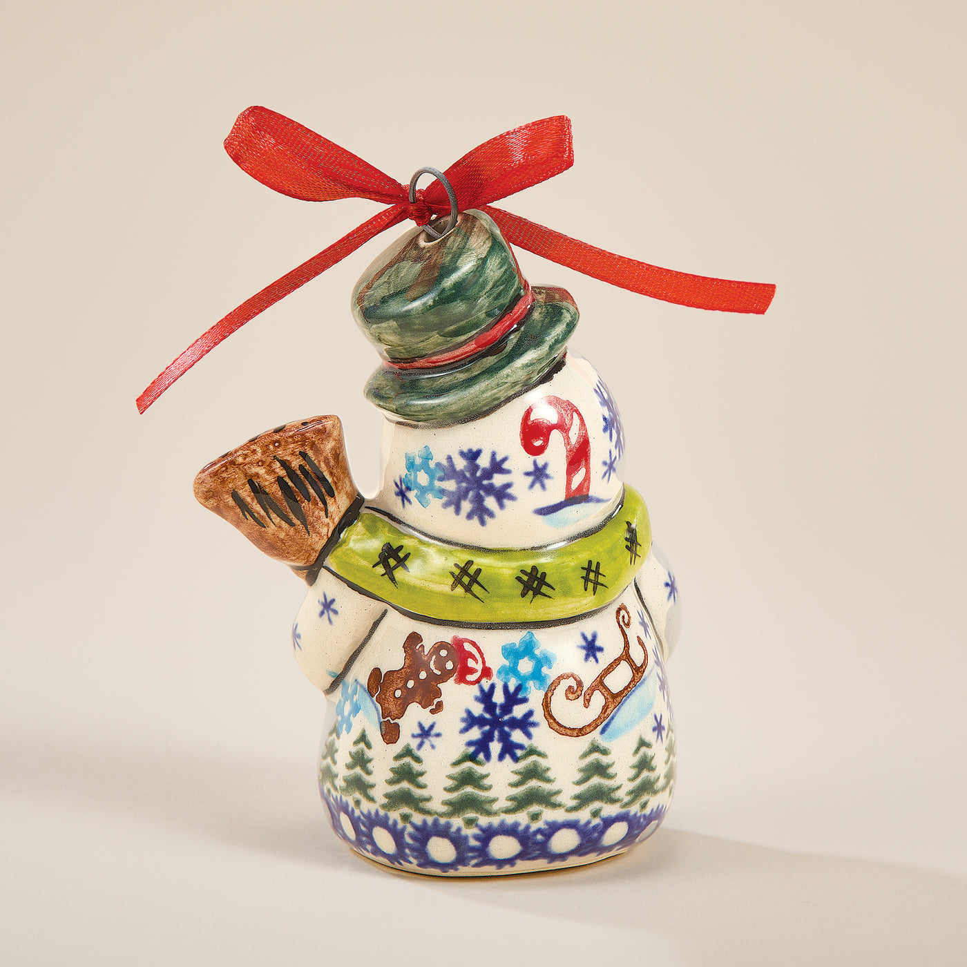 Polish Pottery Gingerbread Village Snowman Ornament
