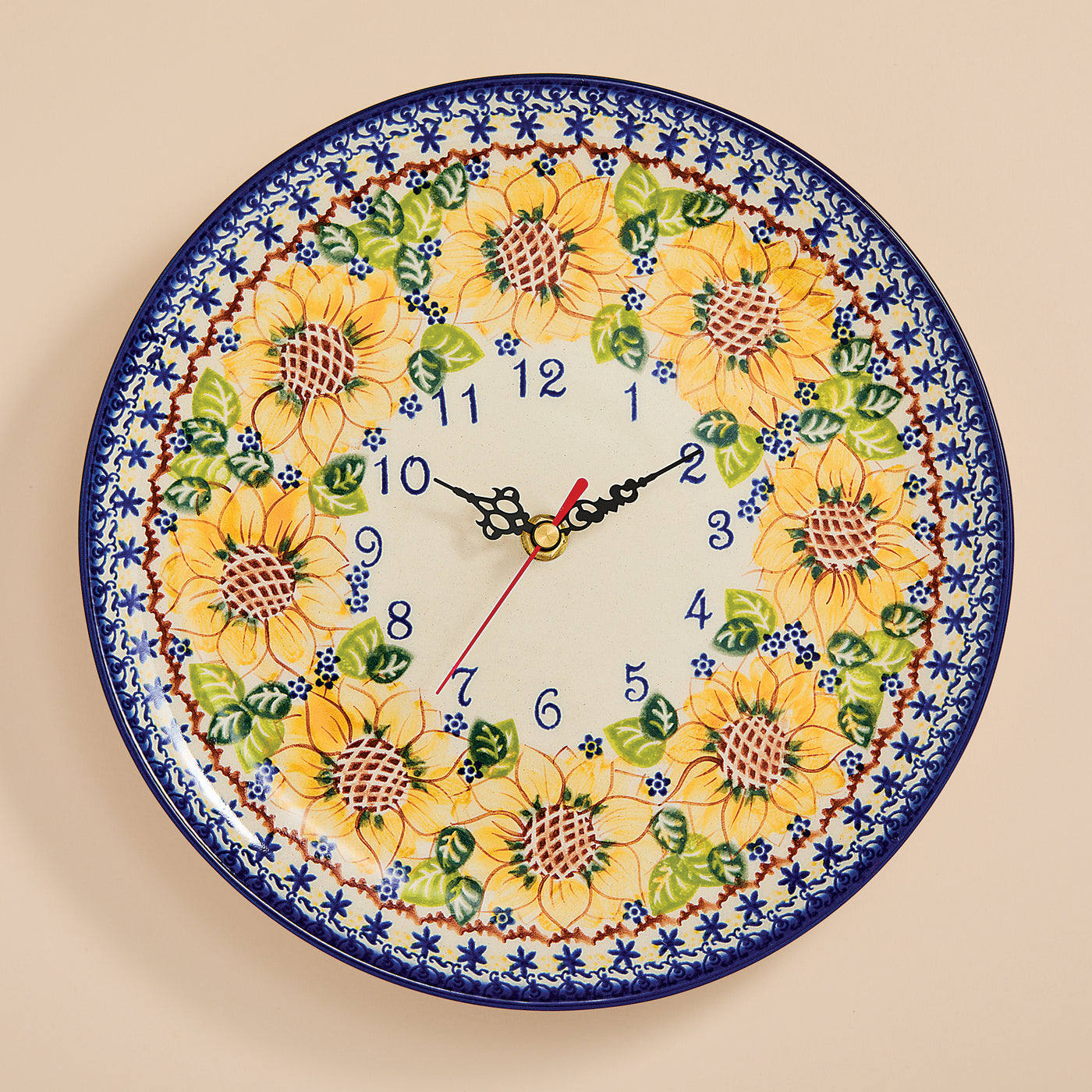 Polish Pottery Sunflower Blooms Wall Clock