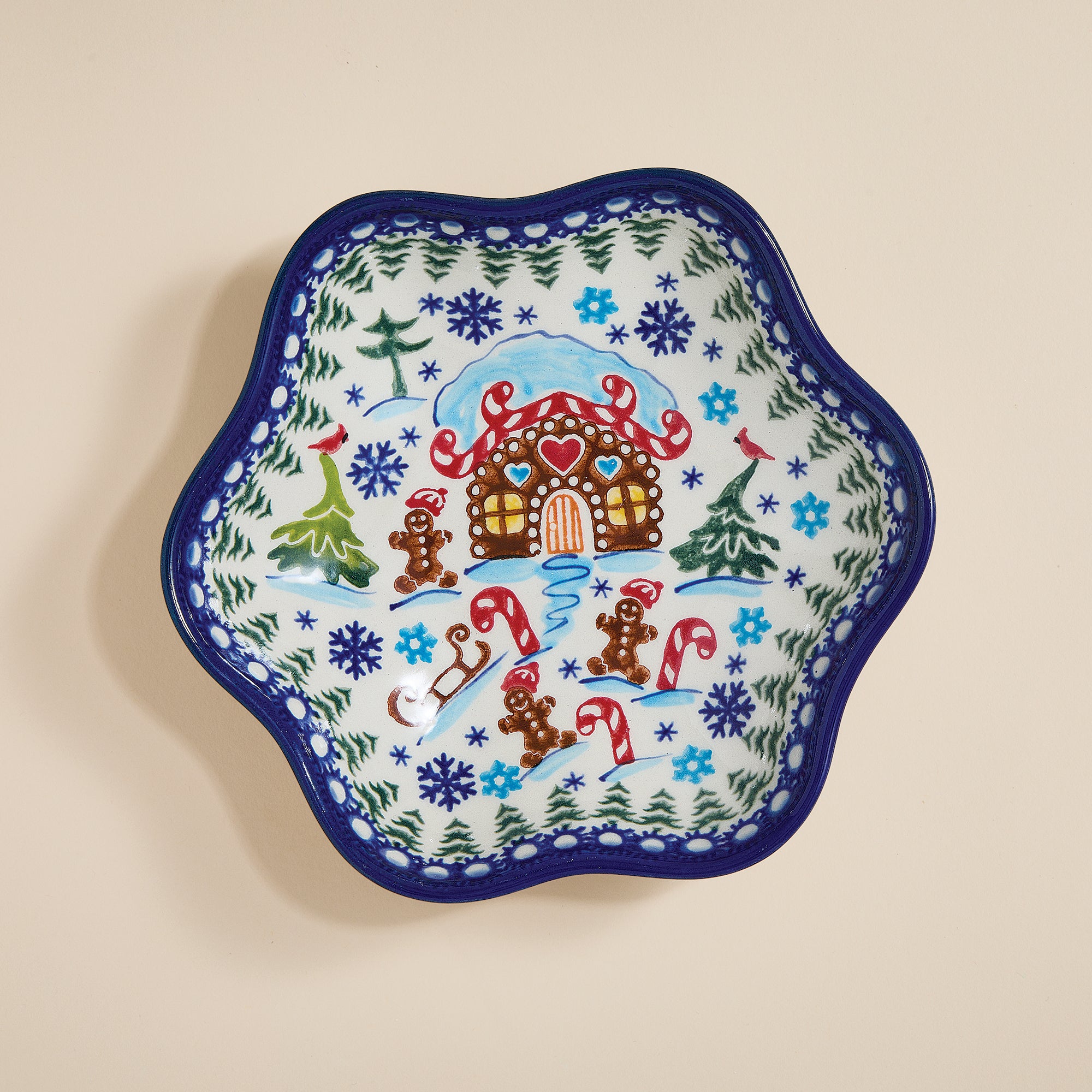 Polish Pottery Gingerbread Village Wavy Bowl