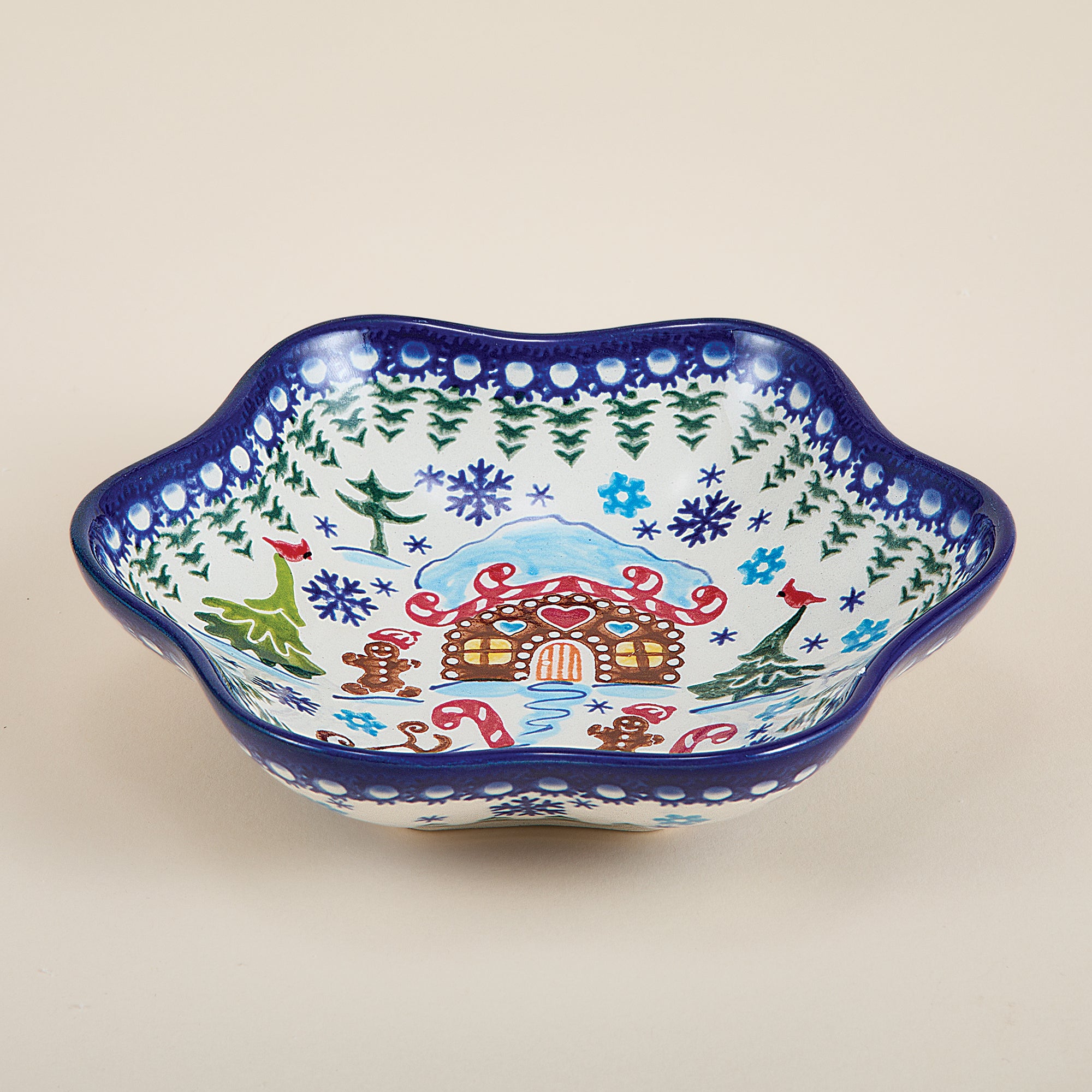 Polish Pottery Gingerbread Village Wavy Bowl