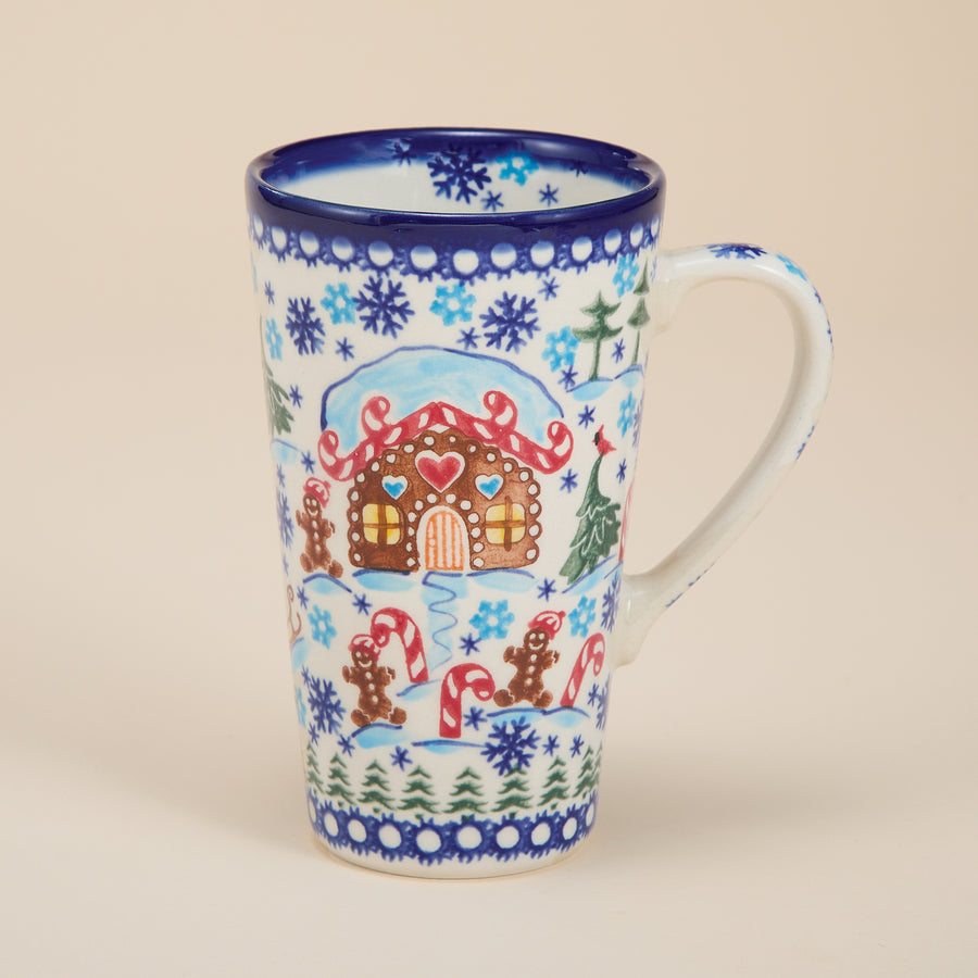 Polish Pottery Gingerbread Village Tall Mug, 18oz.
